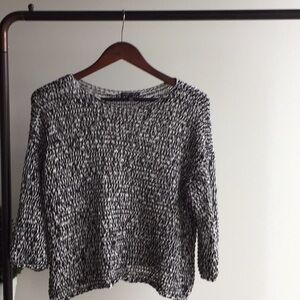 Eileen Fisher Sweater Cotton Black White B&W Med